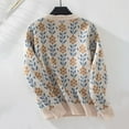 thumbnail image 6 of CaComMARK PI Women's Sweater Floral Contrast Plaid Knitted Sweater Pullover Round Neck Long Sleeve Top Beige 4(S), 6 of 6