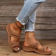 thumbnail image 2 of Orthopedic Wedge Sandals for Women Open Toe Slides Fashion Bohemia Embroidery Slip on Beach Shoes Comfortable Slip on Summer Slippers Brown Size 8.5, 2 of 5