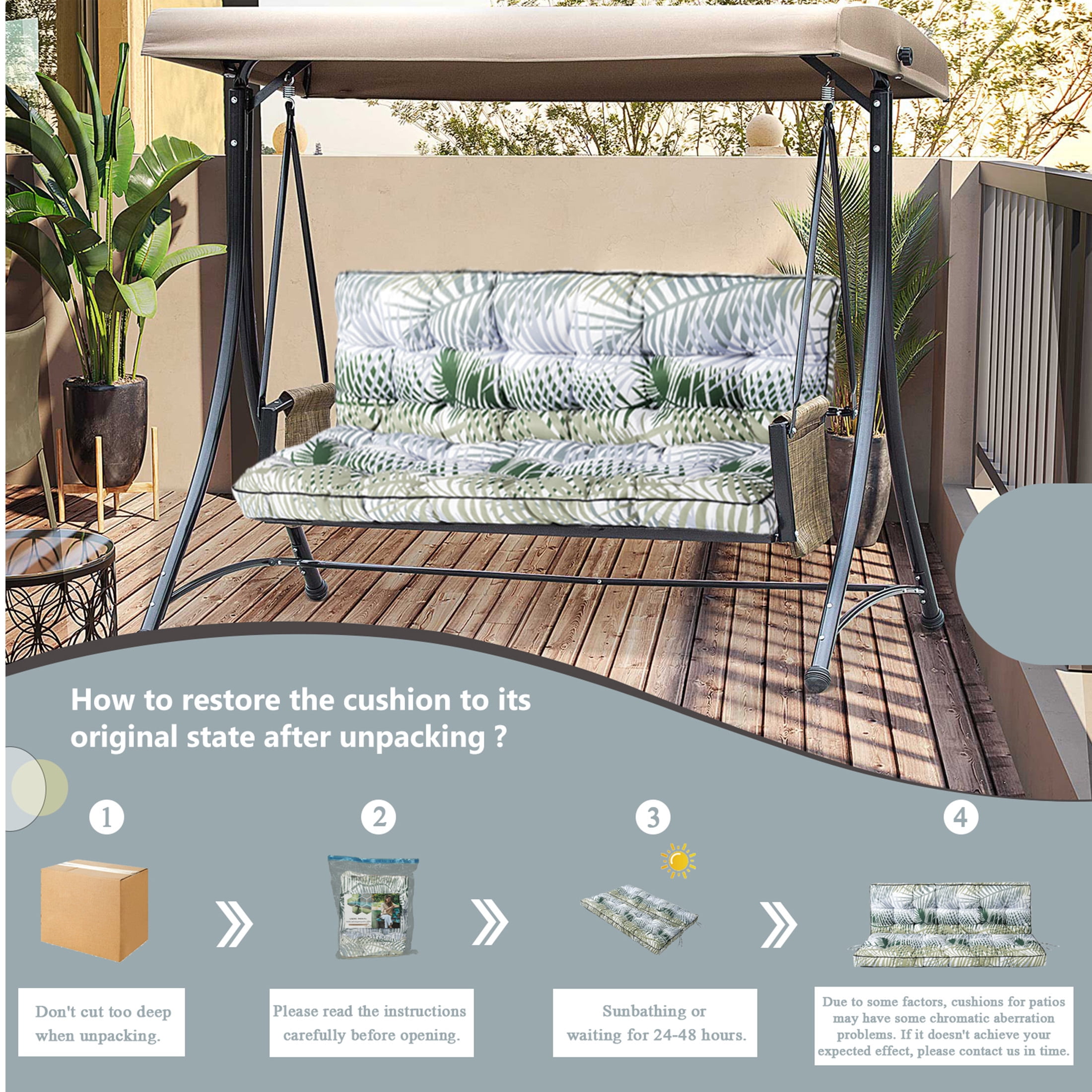 Porch Swing Cushion Thicken 4", 63" Swing Cushions 2-3 Seater Replacement, Waterproof Bench Cushions with Backrest, Anti-Fading Patio Swing Chair Pads for Outdoor Garden Furniture