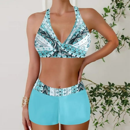 Xixinqiwan Women s Bikini Swimwear Set Womens Swimsuits Two Piece Halter Bikini Sets Women Summer Swimwear Bathing Suit on Clearance