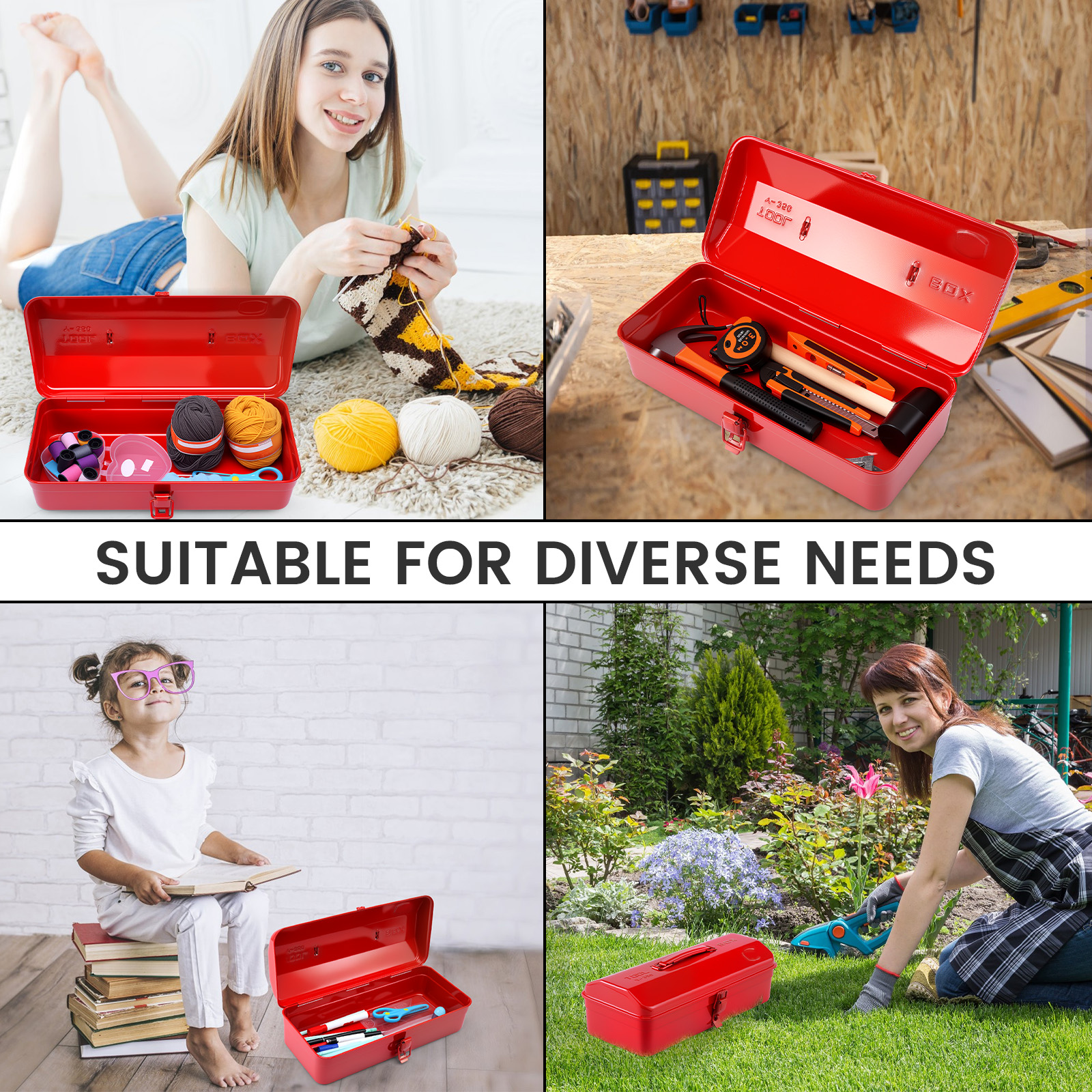 Keyohome Large Metal Tool Storage Box with Handle for Workshop Portable Tool Case with Lid Locking Organiser Box for Hardware Part