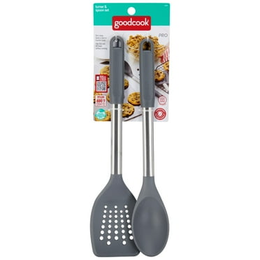 GoodCook Pro 2 Piece Turner & Spoon Set for Kitchen Cooking, Stainless Steel with Nylon Heads