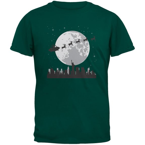 Alien Santa Sleigh Dark Green Youth T-Shirt - Youth Small