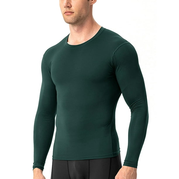 CVLIFE Men Compression Shirts Cool Dry Muscle Tops Long Sleeve Sport T  Shirt Casual Baselayer T-shirt Workout Tee Dark Green S