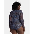 thumbnail image 3 of Terra & Sky Women's Plus V Neck Mesh Bodysuit with Long Sleeves, Sizes 0X-5X, 3 of 5