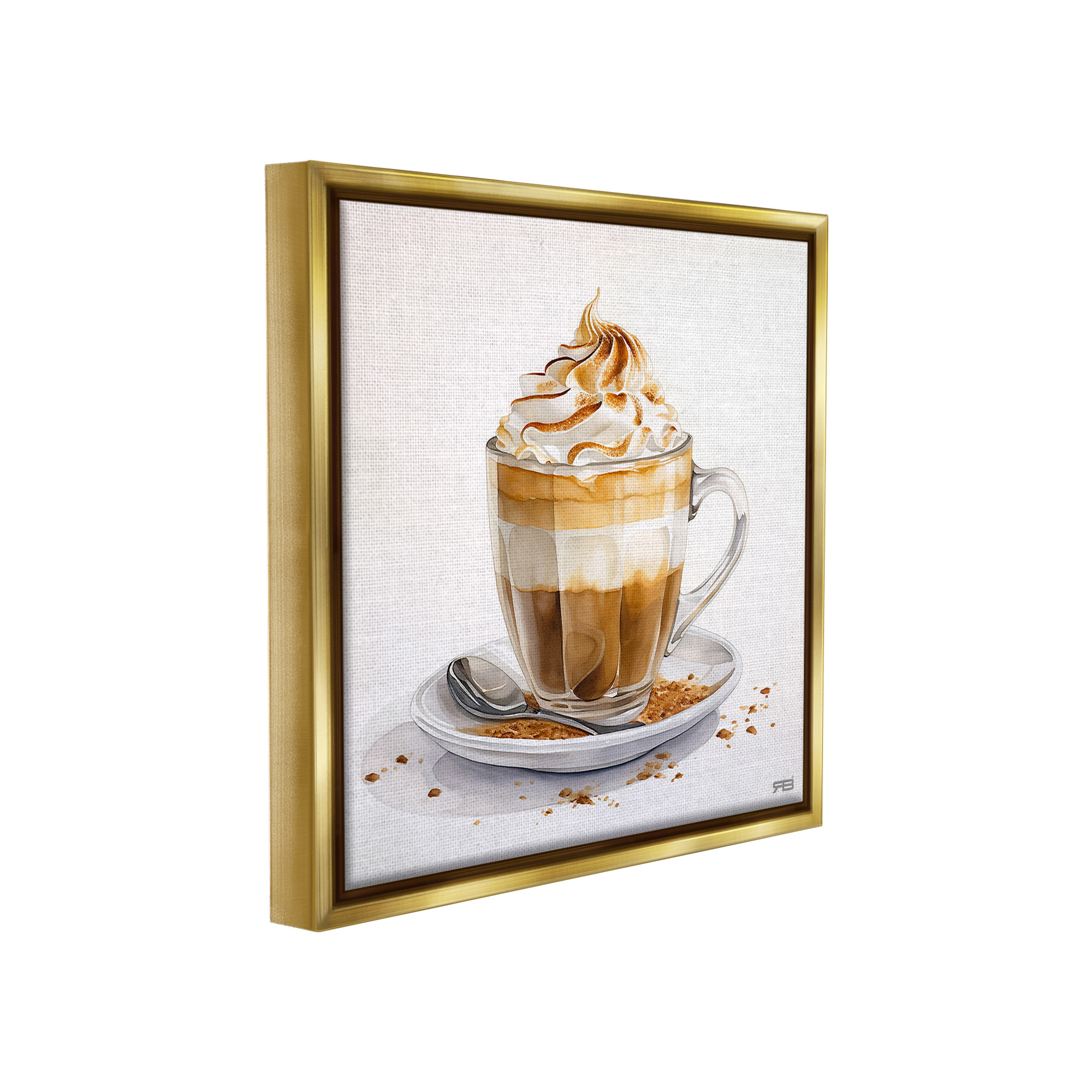Stupell Industries Cafe Dessert Latte Food & Beverage Painting Gold Floater Framed Canvas Art Print Wall Art, 25 x 25