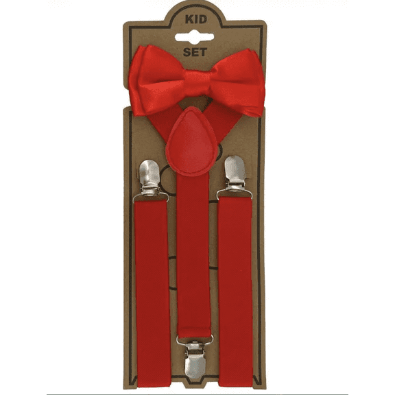 Red KIDS TODDLER CHILD SUSPENDERS and BOW TIE MATCHING BOXED GIFT SET Tuxedo Party