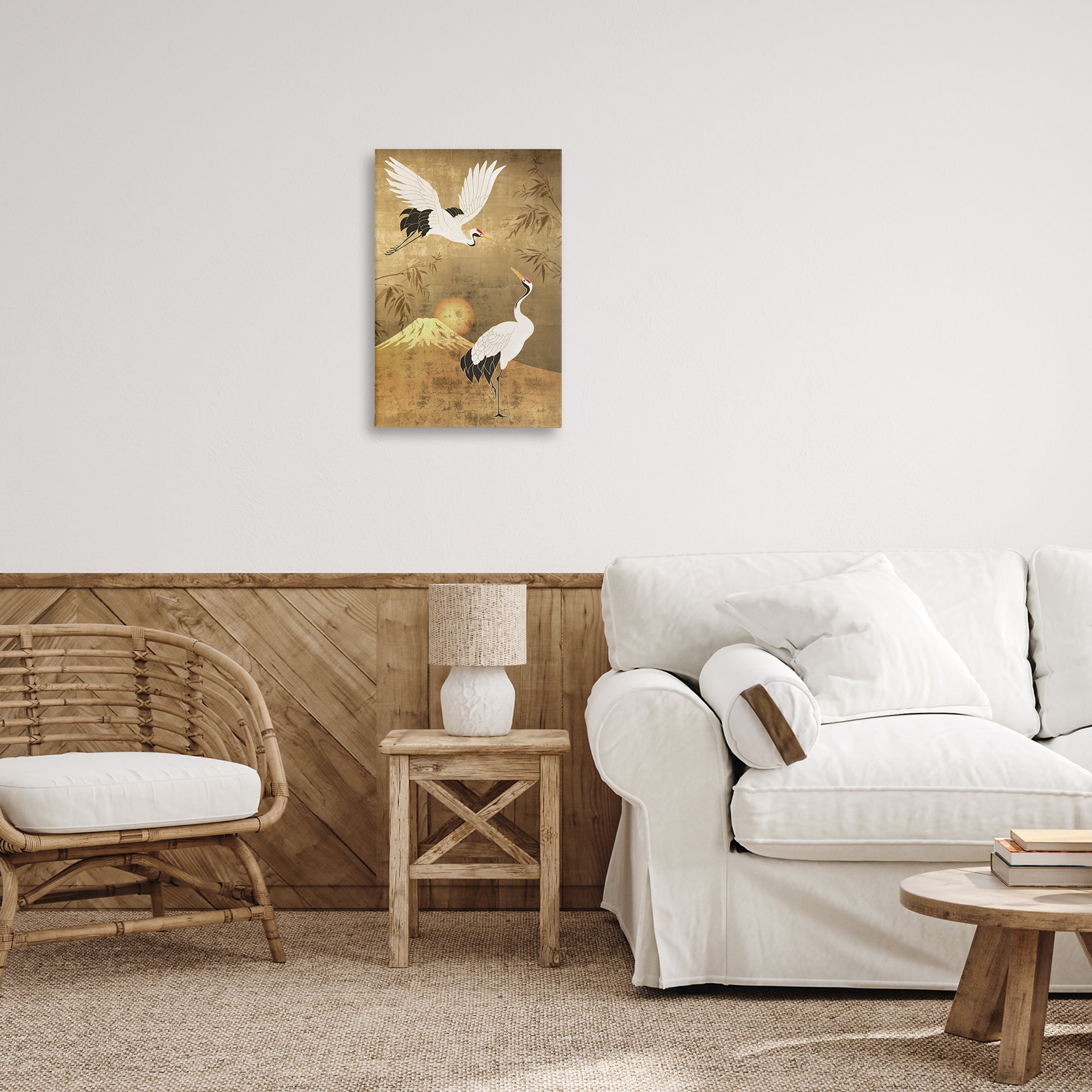 Stupell Industries Traditional Cranes & Mountain Animals Painting Wrapped Canvas Art Print Wall Art, 16 x 24