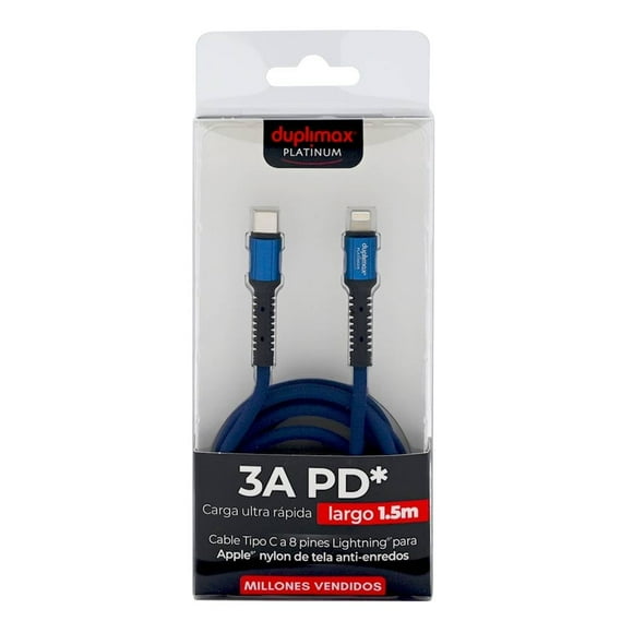 Cable Tipo C a 8 pines Duplimax Platinum 3A Power Delivery Azul