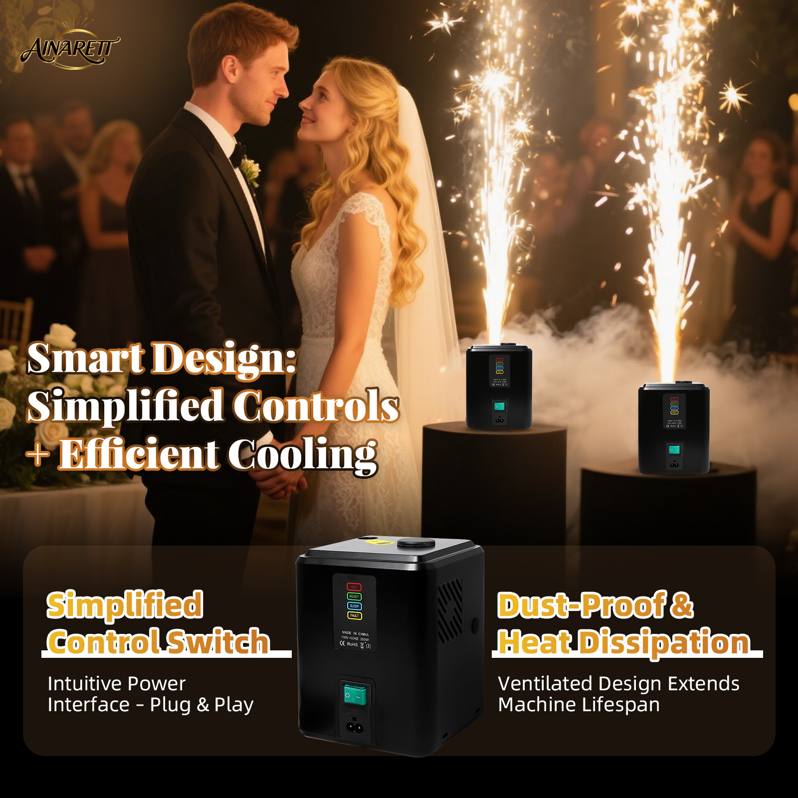 2PCS 350W Mini Cold Spark Machine, 2-3.5m Fountain Effect Portable Device with Auto Safety Cutoff - for Stage Wedding Party Events(Include 10pcs Consumables)
