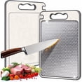 thumbnail image 2 of Upmore Double Sided Cutting Board, Stainless Steel Chopping Board for Kitchen, Scratch-resistant Mesh Design, Juice Groove, Non-slip Silicone Wrap, Dishwasher Safe, 2 of 8
