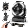 thumbnail image 1 of Socool Ventilador de camping con luz – Ventilador de batería recargable de 20000 mAh, tiempo de funcionamiento máximo de 112 horas, 9 velocidades, pantalla digital, temporizador, oscilación automática, 1 of 5