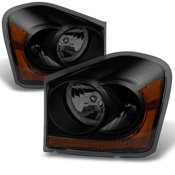 AKKON - For Dodge Durango Black Smoked Bezel Headlights Headlamps Driver Passenger Replacement