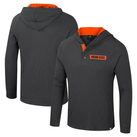 Men's Colosseum  Charcoal Oregon State Beavers Dujour Ralgan Long Sleeve Henley Hoodie T-Shirt