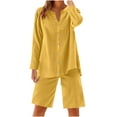 thumbnail image 2 of Ndbuld Womens Summer Tops 2025 Fashion Cotton Linen Short Sleeve Shirts V Neck Casual Loose Fit Button Tunic Blouses Outfits Family Gifts Yellow 2XL, 2 of 9
