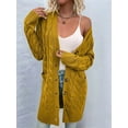 thumbnail image 5 of Women'S Autumn and Winter Long Sleeve Cardigan Sweater Cable Knit Front Button Long Coat Yellow XL, 5 of 7