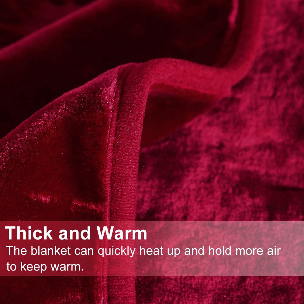 Heavy Thick Fleece Blanket King Size, 9lbs,1 Ply Silky Soft Warm Flower Embossed Raschel Winter Blanket, Minky Soft Plush Blanket for Sofa Bed, 85"x95", Burgundy