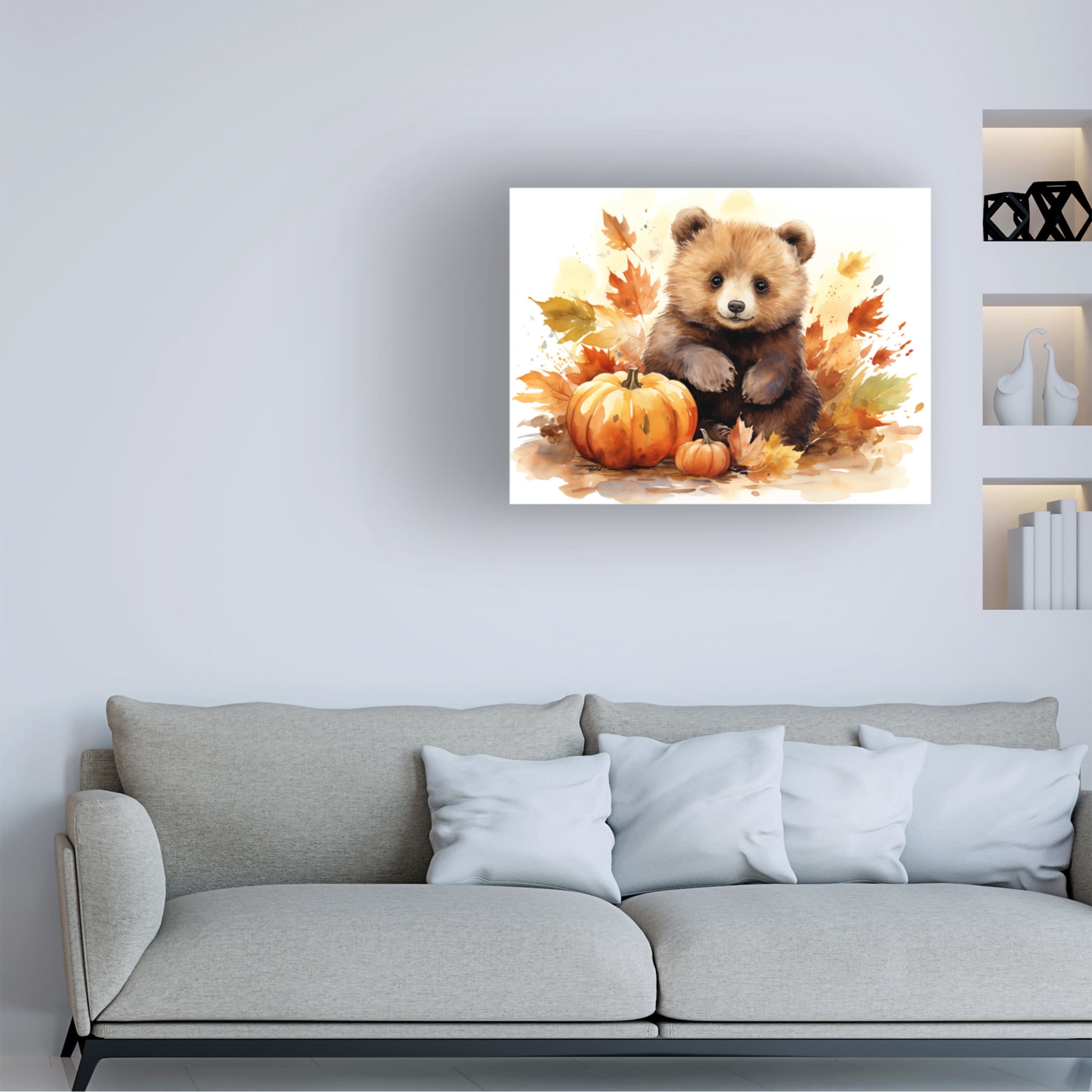 Canvas Wall Art - Momart 'Autumn Cub in the Leaves' Wall Art for Living Room, Bedroom, or Office Décor by Trademark Fine Art - 24 x 18 Inches