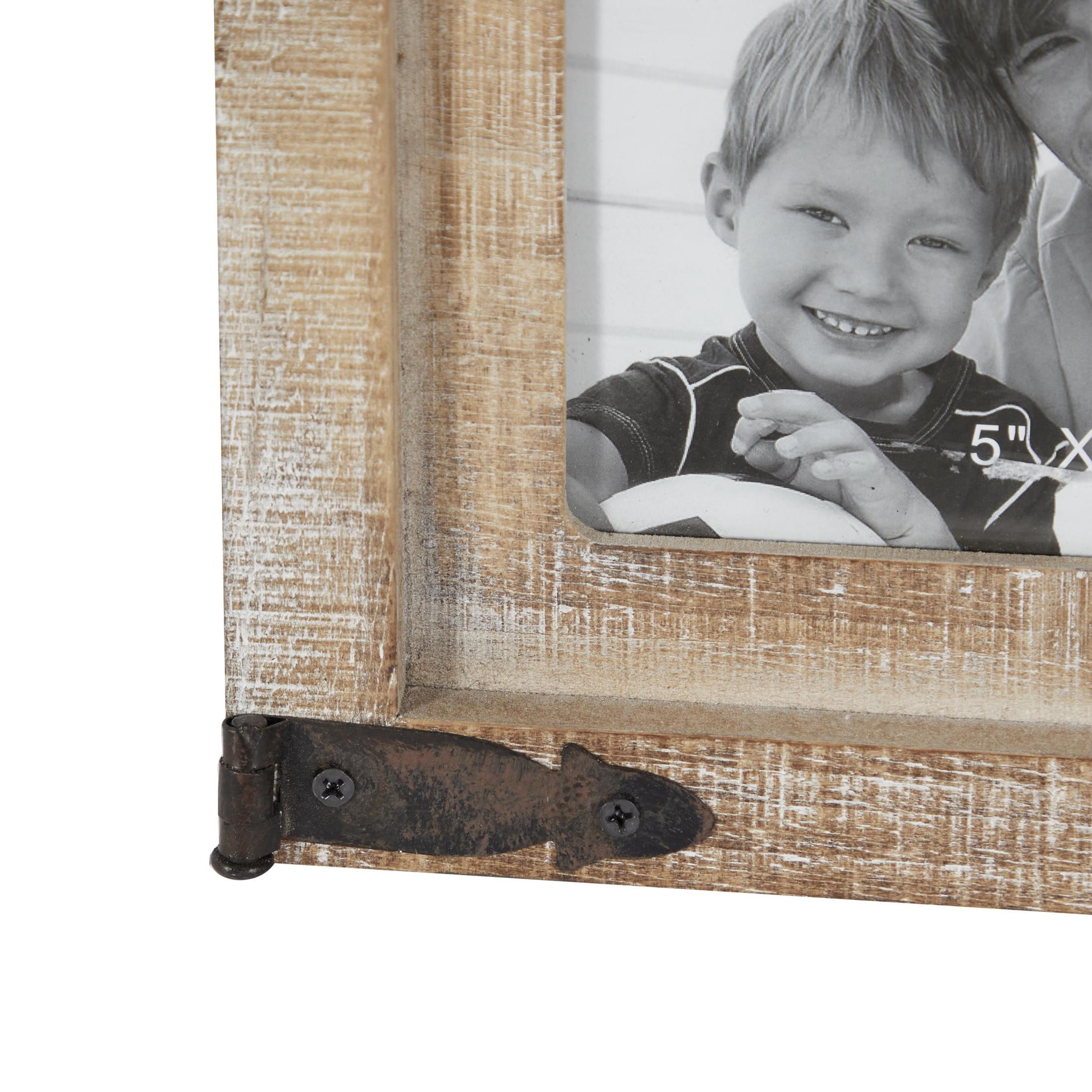 DecMode 4-Opening 5" x 5" Barn Door Brown People Wall Photo Frame with Black Metal Accents