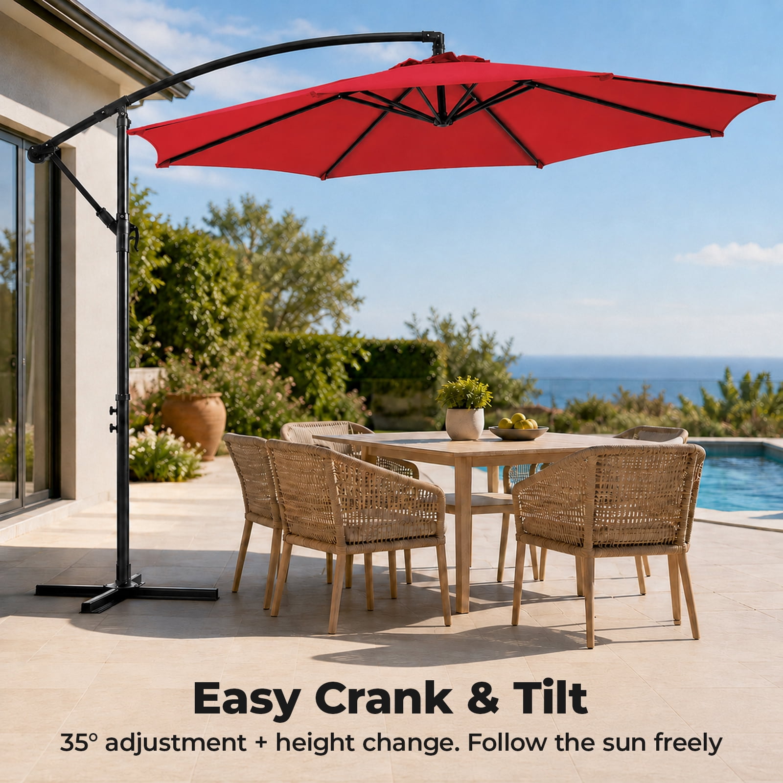 Alvantor 9.8FT Offset Cantilever Patio Umbrella with Crank & 8 Ribs, Easy Tilt Adjustment, UPF 50+ UV Protection for Backyard Patio Lawn