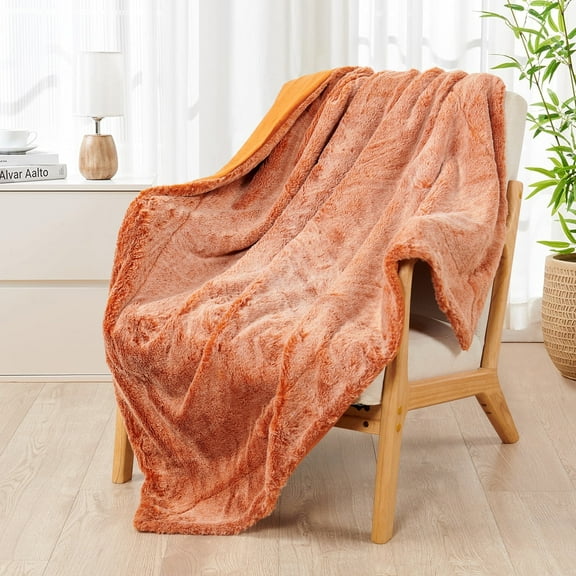 Home Soft Things Tip Dyeing Light Faux Fur Throw - Burnt Orange - 50" x 60"