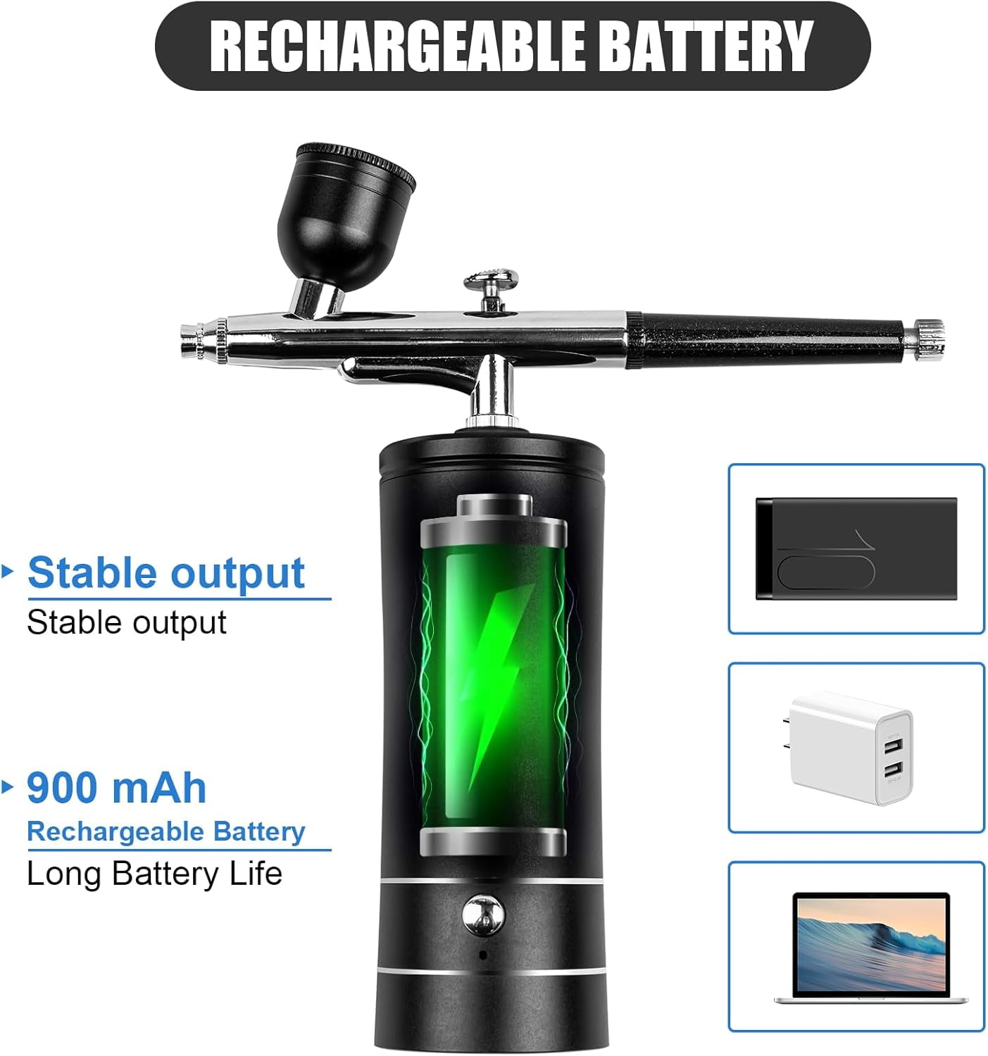 Airbrush Kit, Rechargeable Cordless Airbrush with Compressor, Non-Clogging High-Pressure Air Brush Set with 0.3mm Nozzle and Cleaning Brush Set for Makeup, Barber, Nail Art, Cake Decor