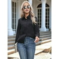 thumbnail image 4 of Super Soft Wrinkle Free Button Down Shirts for Women Solid Long Sleeve Striped Formal Work Dress Blouses Tops Black 4XL, 4 of 9