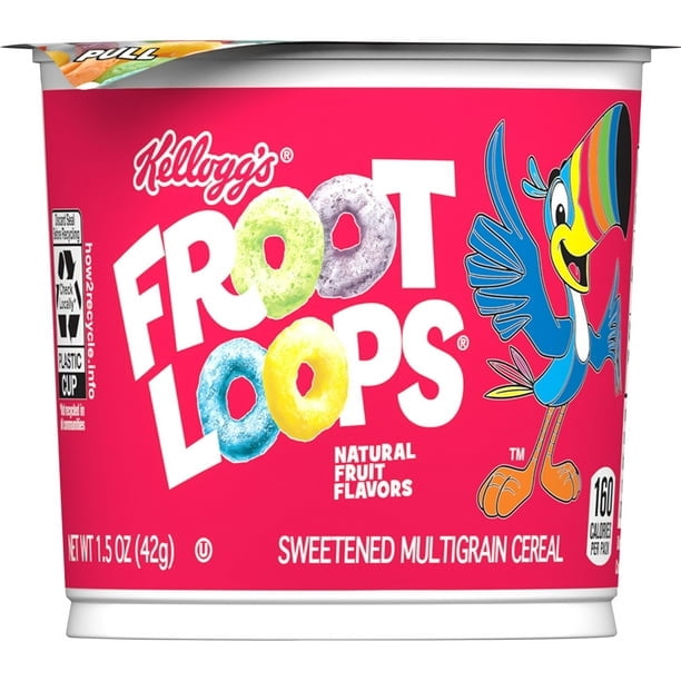 Kellogg's Froot Loops Cold Breakfast Cereal Cup, Fruit Flavored, Breakfast Snacks with Vitamin C, Original, 1.5oz Cup (Pack of 6)