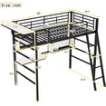 thumbnail image 2 of Twin Size Metal Loft Bed with 2 Shelves, a Desk and a Hanging Clothes Rack, 2 of 5