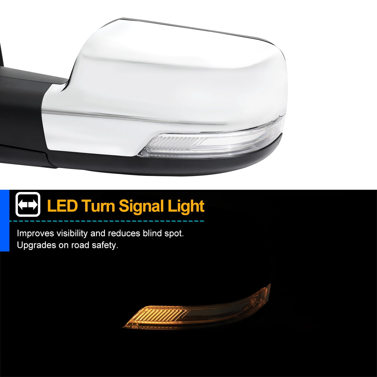 Spec-D Tuning Chrome Power Fold Heated + Puddle + Blind Spot Monitor Left Driver Side Mirror Compatible with 2019-2024 Ram 1500, Left + Right Pair