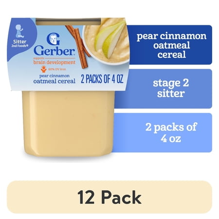 (12 pack) Gerber 2nd Foods Baby Food, Pear Cinnamon with Oatmeal, 4 oz Tubs (2 Pack)