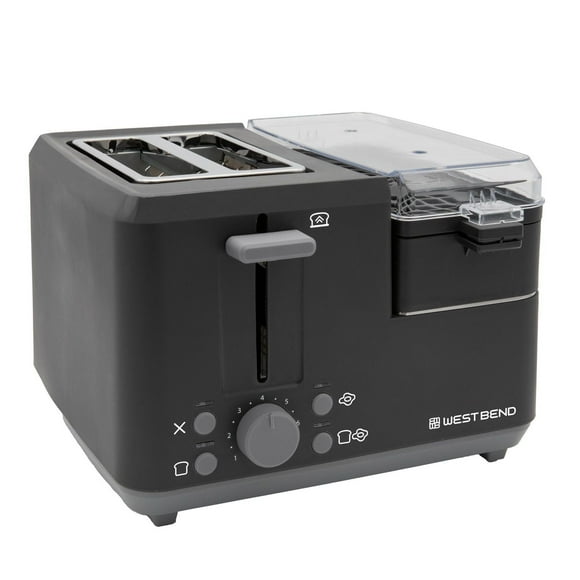 West Bend Multifunctional Breakfast Station, 2-Slice Toaster with Egg Cooker and Meat Warmer, in Black, Multifunctional Breakfast Station