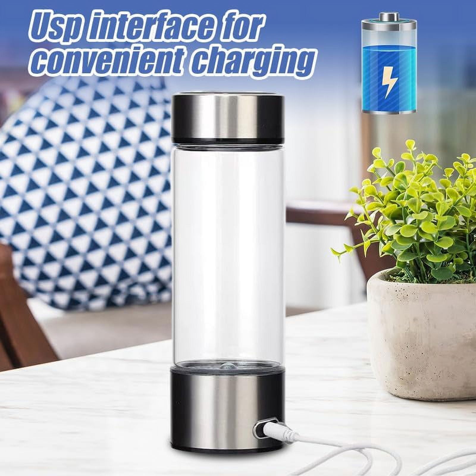Hydrogen Water Bottle, Portable Hydrogen Water Ionizer Machine, Liquid Water Bottle with Built-in LED Light, Hydrogen Rich Water Glass Drinking Water Bottle for Travel, Fitness, Yoga Black Color