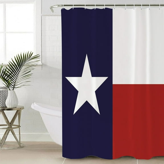 Texas Flag Red Blue and White Bathroom Curtain 72 Inch Shower Curtain with Hooks, Waterproof Polyester Bath Curtain Washable Bathtub Curtain 60''x 72''
