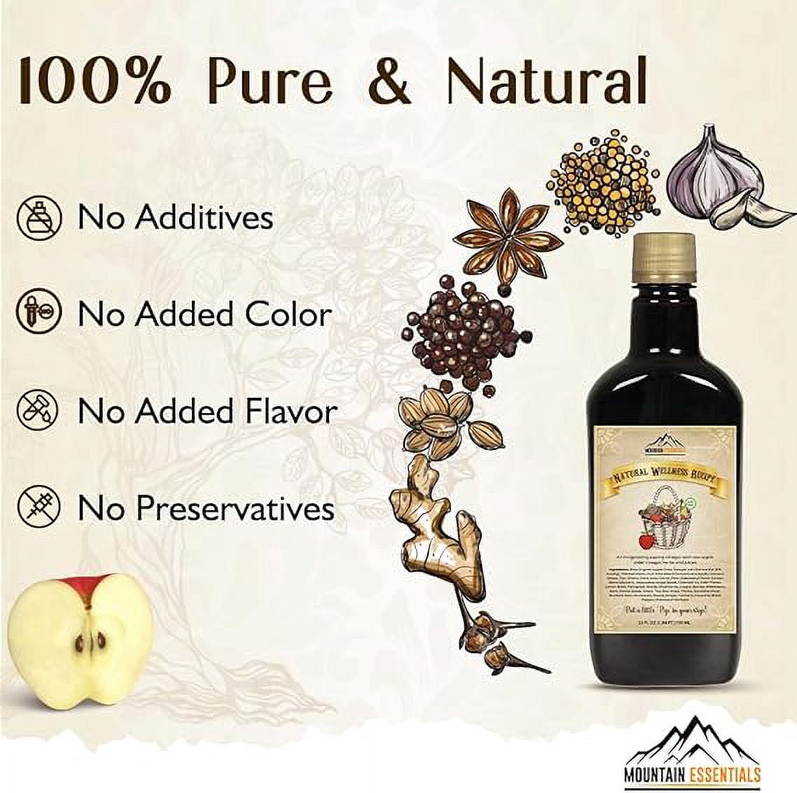 Mountain Essentials Natural Wellness Recipe Apple Cider Vinegar with Elderberry Juice 25 oz – Natural Tonic to Detox & Energize – Organic Herbs & Spices