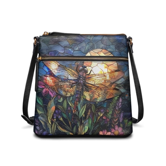 Kuiaobaty Dragonfly Daisy Print Crossbody Bag for Women, Large Capacity Vegan Leather Hobo Purse with Adjustable Strap, Zipped Pockets Shoulder Handbag Crossbody for Travel