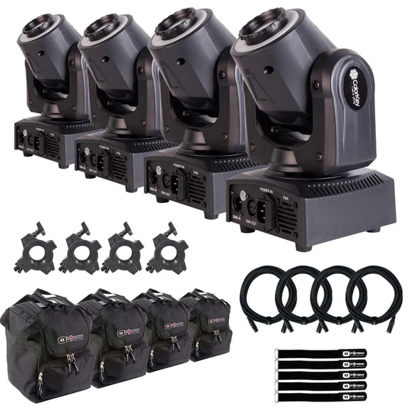 (4) ColorKey CKU01-5036 Mover Halo Spot Compact Moving Heads with Protective Lighting / Utility Cases Package