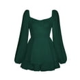 thumbnail image 6 of Springcmy Womens Lantern Ruffle Romper Off Shoulder Puff Long Sleeve Flowy Lyaner Romper Dress Smocked Short Jumpsuit Playsuits Dark Green XL, 6 of 7