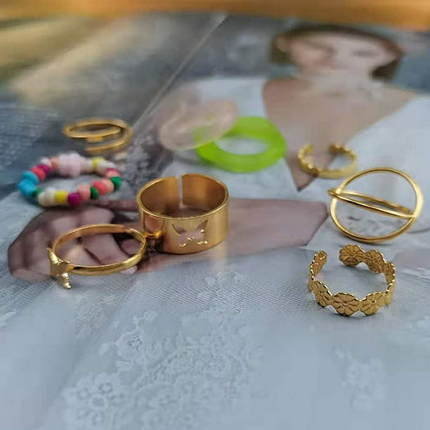 4 16Pcs Resin Rings for Women Retro Acric Colorful Chunky Rings