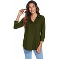 thumbnail image 2 of Seyurigaoka Women Temperament Loose Shirt, Casual Solid Color V-neck Three-quarter Sleeve Pullover, 2 of 8