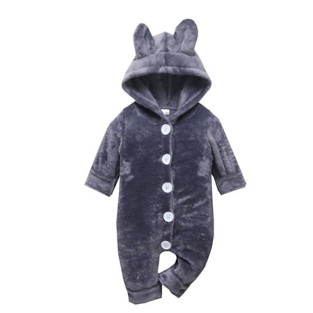 

Stamzod Baby Jumpsuit Clearance Winter Newborn Warm Crawling Suit Bear Ears Baby Plush Long Sleeve Overalls Girls Boys Baby Romper Gray 12-18 Months