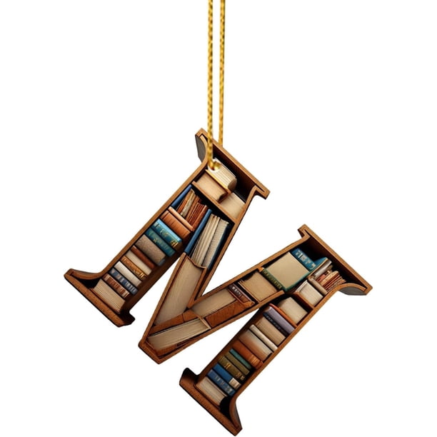 Adornos de árbol de Navidad con forma de libro, colgante de estantería con forma de letra, adorno de bibliotecario para amantes de los libros, adorno de acrílico para Navidad, regalo para amantes de l
