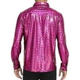 thumbnail image 5 of HXWCHs Men's formal Dress Shirt with Sequins Butofns and Glitter Lapel for Business Casual Work Party Attire L Hot Pink, 5 of 7