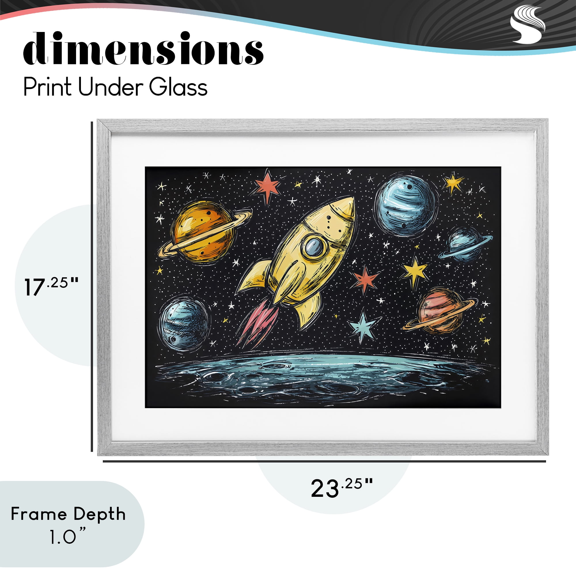 Stupell Industries Whimsical Rocket & Planets Gray Framed Print Under Glass, design by Creative Studio