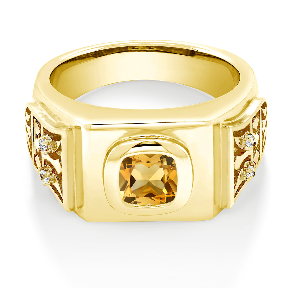 Gem Stone King Men's 18K Yellow Gold Plated Silver Yellow Citrine and White Topaz Ring (3.04 Cttw, Gemstone Birthstone, Available In Size 8,9,10,11,12,13) - image 2 of 6