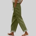 thumbnail image 2 of Miluxas Women's Casual Ankle Cuffed Striped Hem Pants Loose Fit Drawstring Elastic Waist Wide Leg Trousers with Pockets for Summer Beach Vacation Army Green, 2 of 7