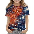 thumbnail image 2 of Amidoa Girls Short Sleeve Summer Independence Day Crewneck Graphic T Shirts Casual Kids Tops Orange Size 8, 2 of 6