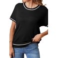 thumbnail image 2 of Womens Tops Trendy Casual Short Sleeve Shirts Crewneck Knit Sweater Top Black M, 2 of 9