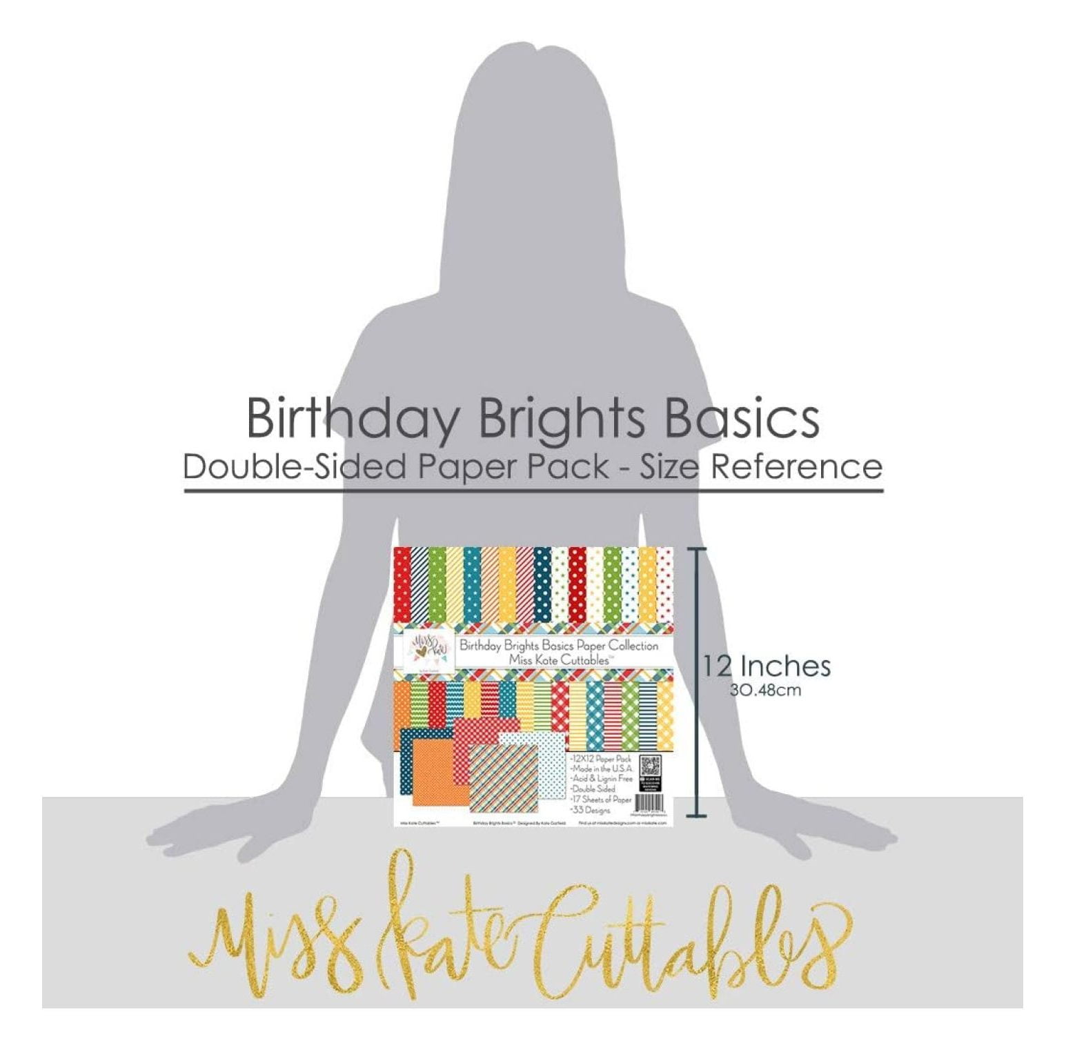 Pattern Paper Pack - Birthday Brights Basics - for Party - 17 Double-Sided 12"x12" Collection Includes 34 Patterns - Scrapbooking Card Making Crafting - by