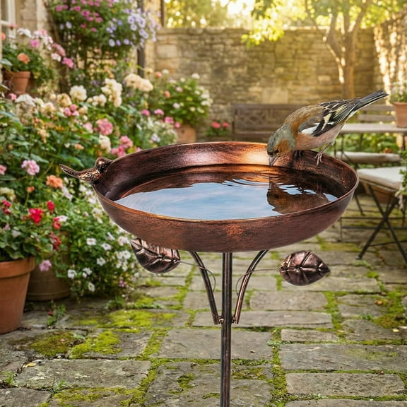 Vintage Cast Iron Freestanding Outdoor Bird Baths with 12" Bowl and 5 Prong Base Stake